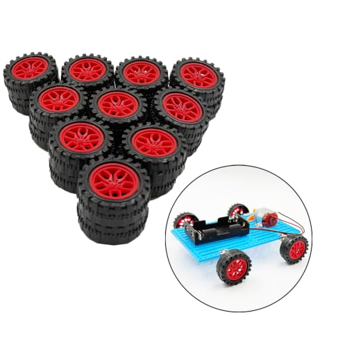30PCS Toy Car Wheel 2mm Dia Plastic Car Wheel with Metal Shaft Axles for RC Car Truck Robot DIY Model Toy Building Projects (Style 2) - style: Style 2