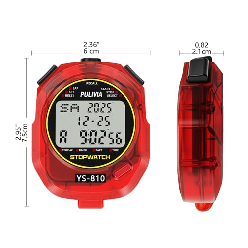 Stopwatch Timer Multi Splits/Laps Digital Stop-Watch for Sports - color: Red