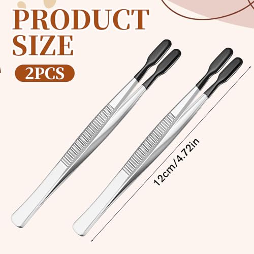 Rubber Tipped Tweezers, 2 Pieces Flat Tip PVC Rubber Coated Precision Tweezers, Long Tweezer, for Stamps Coins Jewelry Crafts Industrial Electronic Lab