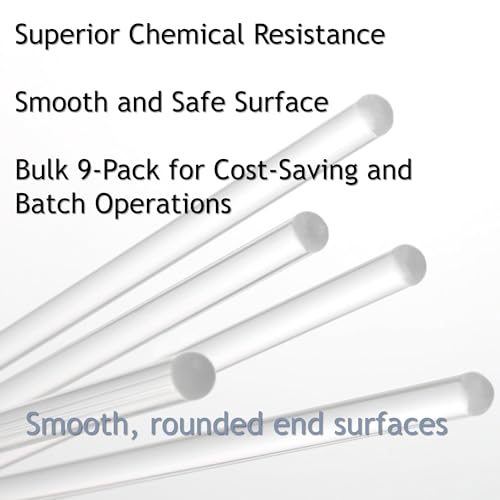 9Pcs Borosilicate Glass Stirring Rods 12" Long 1/4" Diameter Round Ends for Lab/Classroom/Home Use