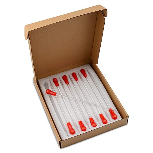 stonylab Glass Dropper Pipettes, Thick Borosilicate Glass, 3 ml Non-Graduated Liquid Transfer Pipettes with Red Rubber Caps, for Laboratory Chemistry, Set of 10