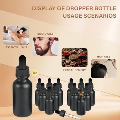NOOEEISS 12 Pcs, 1oz Dropper Bottle, Black Glass Eye Dropper Bottle, Tincture Bottles with Dropper, Pretty Finish, Leak-Proof Design, Stronger Suction for All Kinds of Mixed Liquids - color: Black Frosted, size: 1oz-12Pack