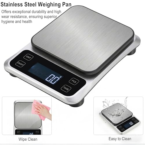Kitchen Digital Scale, 0.1 g/0.001 oz High Precision Electronic Scale, Max 5 kg/11 lbs, Multiple Unit Conversion, Auto Power-Off/Tare/Counting Function, Stainless Steel Weighing Platform (Silver)