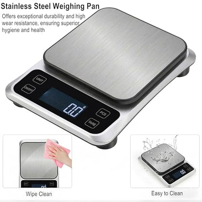 Kitchen Digital Scale, 0.1 g/0.001 oz High Precision Electronic Scale, Max 5 kg/11 lbs, Multiple Unit Conversion, Auto Power-Off/Tare/Counting Function, Stainless Steel Weighing Platform (Silver)