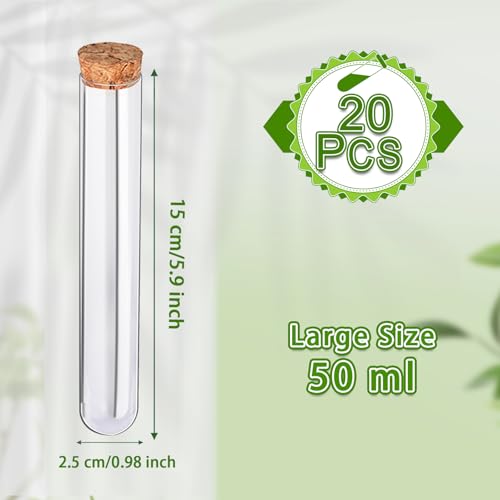 20Pcs Clear Plastic Test Tubes,25x160mm 50ml, Good Seal for Jewelry Seed Beads Powder Spice Liquid Storage, Lab Use or Decoration - size: 20pcs*50ml(25x160mm)