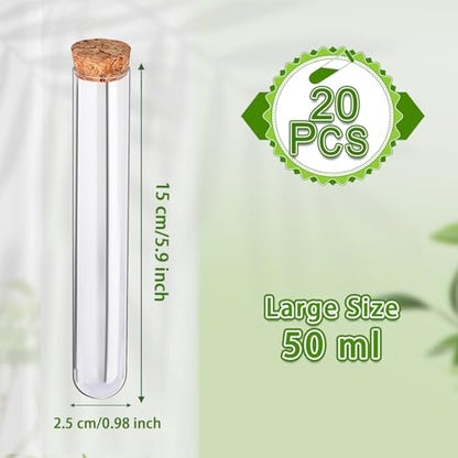20Pcs Clear Plastic Test Tubes,25x160mm 50ml, Good Seal for Jewelry Seed Beads Powder Spice Liquid Storage, Lab Use or Decoration - size: 20pcs*50ml(25x160mm)