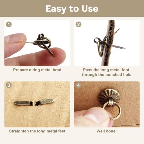 2 Styles Metal Brad Fasteners with Decorative Pull Rings, 40Pcs Mini Brads - color: Small+Large Bronze 40Pcs