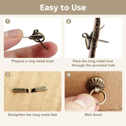 2 Styles Metal Brad Fasteners with Decorative Pull Rings, 40Pcs Mini Brads - color: Small+Large Bronze 40Pcs