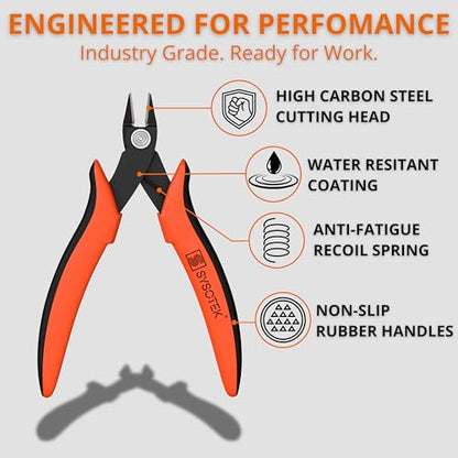 Flush Cutters, Precision Wire Cutters, Diagonal Cutters for Zip Ties, Electronics, Jewelry Making, 3D Printer Filament, Small Wire, Crafting, Models & Fiber Optic Tools