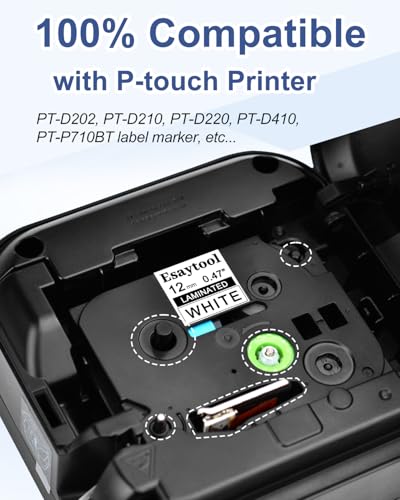 5 Pack Compatible with P-Touch TZe-231 AZE-231 TZ-231 Black on White 12mm 0.47'' Laminated Label Tape Replacement for Ptouch PT-H100 PT-D200 D210 D400 PT-P700 PT-1000 PT-2030 Label Maker - color: Black on White, size: 12mm