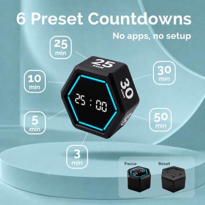 KADAMS Pomodoro Timer Cube, Visual Timer for Kids, Productivity Desk Timer - color: Black