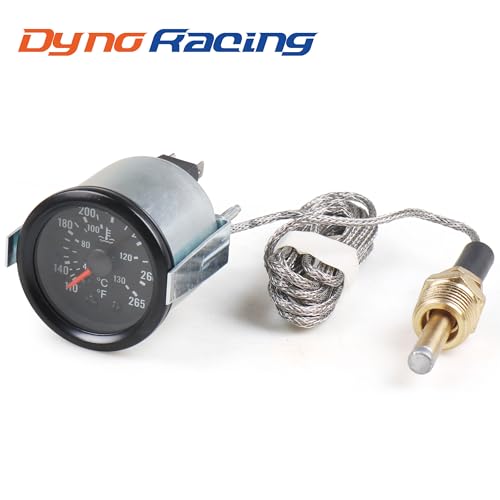 Dyno Racing 2" 52mm 12V Pointer Mechanical Water Temperature Temp Gauge （40-130℃,110-265℉,Yellow Light Car Meter with Sensor NPT 1/2, 1.8m Wire Length - style: 40-130℃ & 110-265℉