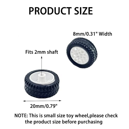 20PCS Toy Car Wheels 20mm Small Tire Wheel with Round Rod Shaft Axles for DIY Toy RC Car Truck Model Toy Building Part (Style 1)
