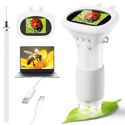 4K 1000X Digital Microscope for Kids with 2.0" IPS Screen(White) - color: White