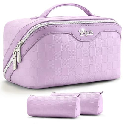 BOYATU Travel Makeup Bag Organizer: 180°Open-Flat 3 Pcs Make up Bags Set - color: 01-C-Purple