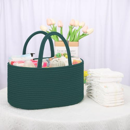 COMSE Baby Diaper Caddy Organizer with Handles, Cotton Rope, Dark Green - color: Dark Green, size: Regular