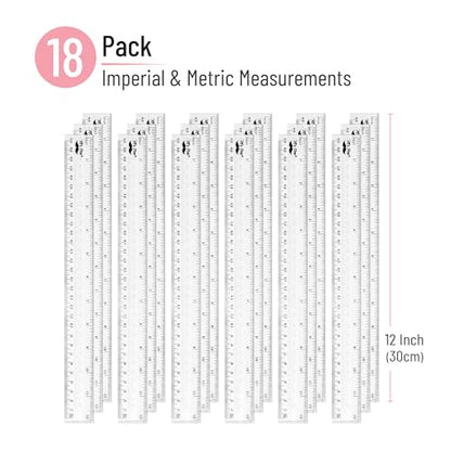 Mr. Pen- Plastic Rulers, 12 Inch, 18 Pack, Easy-to-Read Markings - color: Clear, size: 18 Pack 12 Inch