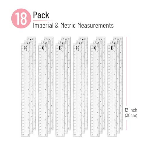 Mr. Pen- Plastic Rulers, 12 Inch, 18 Pack, Easy-to-Read Markings - color: Clear, size: 18 Pack 12 Inch