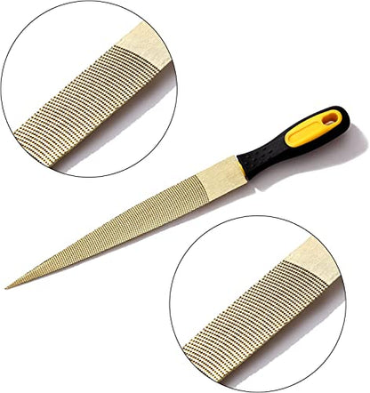 Wood File, Needle File Set Wood Files for Wood Working Wood Rasp Files Tools Golden Tapered Wood Rasp Bastard File with Rubber Handle in Gift Bag for Carving 2 Pack (6 * 8 inch)