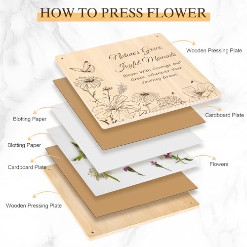 Joy&Grace Large Flower Press Kit for Adults with Designed Cover and DIY Album,10 Layers Plant Press and Plant Drying Toolkit, Flower Preservation Kit, 10.9" x 10.9" (Color Box, Natural Wood) - color: Natural Wood