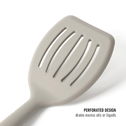 Calphalon Prime Slotted Turner, Kitchen Flipping Spatula, Slotted Spatula with Silicone Head and Stainless Steel Handle, Heat Resistant Nonstick Cookware for Flipping and Draining (Taupe) - color: Taupe III, size: Slotted Turner