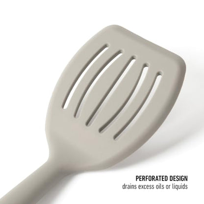 Calphalon Prime Slotted Turner, Kitchen Flipping Spatula, Slotted Spatula with Silicone Head and Stainless Steel Handle, Heat Resistant Nonstick Cookware for Flipping and Draining (Taupe) - color: Taupe III, size: Slotted Turner