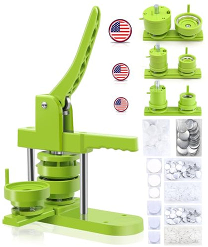 Happizza Button Maker Machine Multiple Sizes, Pin Maker Machine 1+1.25+2.25 inch, Interchangeable Button-Models Badge Button Press Machine with 300 Sets 25+32+58mm Button Maker Supplies&Circle Cutter - size: Green 1+1.25+2.25 inch (300 Sets)