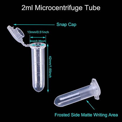 2ml 500 Pcs Microcentrifuge Tubes with Snap Cap Polypropylene - size: 2ml-500pcs