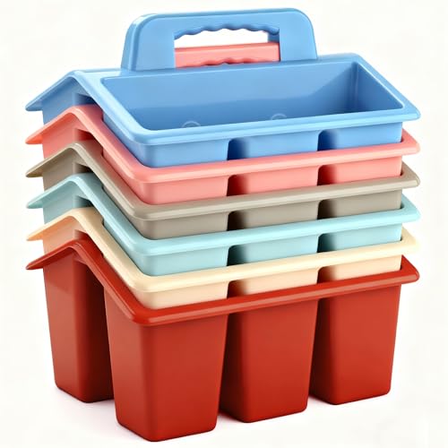 ALINK Classroom Caddy Storage Basket with Handle, 6 Pack Plastic Arts Office Crafts Caddy 4 Compartments for Kids, Pencil, Crayon, Marker, School Supplies - Macaroon - color: Macaroon
