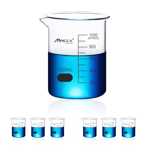 Glass Beaker, Vol. 1000ml, 3.3 Borosilicate Griffin Low Form with Printed Graduation,Pack of 6, BKL1K0-006 - style: Vol.1000ml, Pack of 6