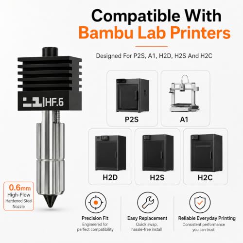 Compatible with Bambu Lab Nozzle P2S 0.6mm High Flow Nozzle for 3D Printer - size: 0.6mm