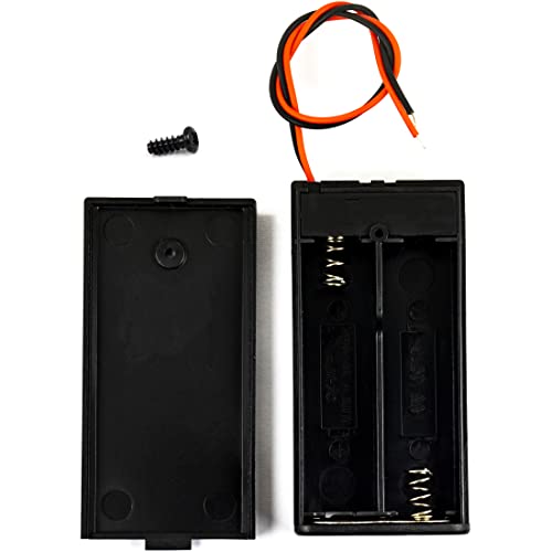 whiteeeen 2pcs 2 AA Battery Box Case with Switch Cover Black Plastic Cell Holder Spring Clip Wire Leads (2X 1.5V, Total 3V) - size: AA 2x1.5V Box with Switch (2pcs)