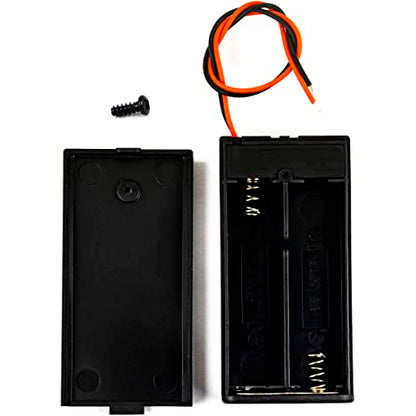 whiteeeen 2pcs 2 AA Battery Box Case with Switch Cover Black Plastic Cell Holder Spring Clip Wire Leads (2X 1.5V, Total 3V) - size: AA 2x1.5V Box with Switch (2pcs)