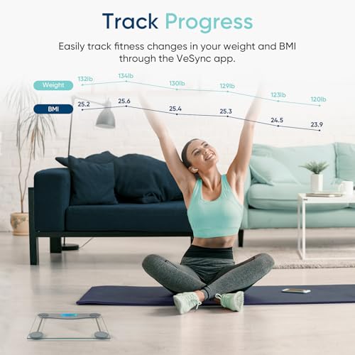 Etekcity Bluetooth Bathroom Scale for Body Weight and BMI, 400 Pounds - color: Light Grey, size: 11.9 x 11.9 inches