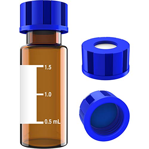 2mL Autosampler Vials, 9-425 HPLC/GC Amber Vials with Screw Cap, 100 Pcs - color: Amber Vial & Pre-slit Blue PTFE Septa