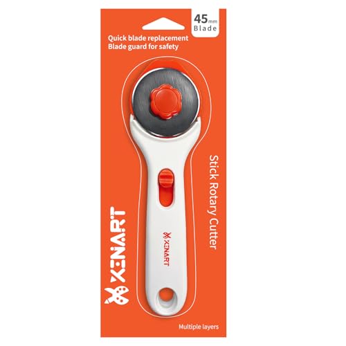 XINART 45mm Rotary Cutter for Fabric Safety Lock Ergonomic Premium Steel Stick Fabric Cutter Right and Left Handed,Cuts Through Multiple Layers for Arts and Crafts, Sewing and Quilting Tools (Orange) - color: 45mm Stick Rotary Cutter