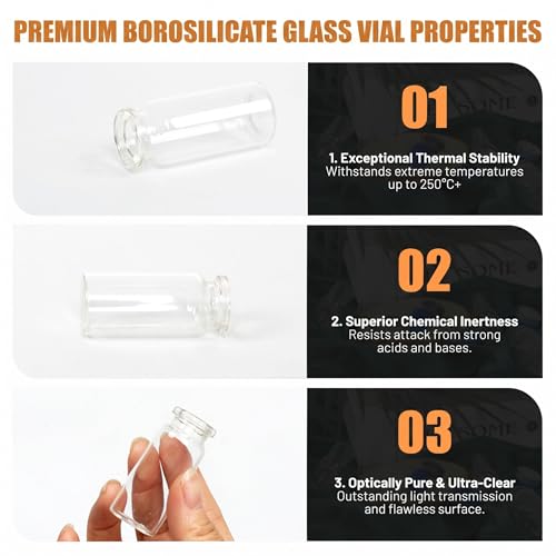 100 Pack 10ml Clear Glass Vials with Black Caps, 2.5 Dram Headspace Vials - color: Clear Vial Black Cap, size: 10ml