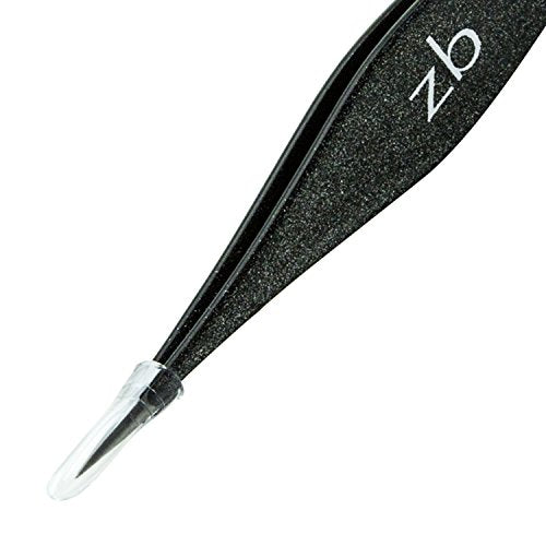 Ingrown Hair Tweezers by Zizzili Basics - Surgical Grade Stainless Steel Fine Pointed Tweezers - Precision Aligned Tips for Splinter, Eyebrow & Facial Hair Removal - with Bonus Tip Guard & Carry Pouch - color: Black