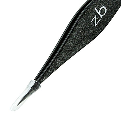 Ingrown Hair Tweezers by Zizzili Basics - Surgical Grade Stainless Steel Fine Pointed Tweezers - Precision Aligned Tips for Splinter, Eyebrow & Facial Hair Removal - with Bonus Tip Guard & Carry Pouch - color: Black