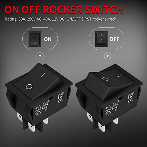 DaierTek DPST KCD4 Rocker Switch 40A 12V DC 4 Pin 2 Position Switch ON Off Toggle Switch 30A 250V AC 120V T125 KCD2 Boat Rocker Switch -3Pcs