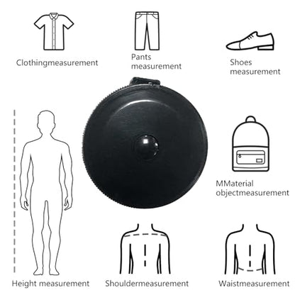 GDMINLO 3 Pack Tape Measure Measuring Tape for Body Fabric Sewing Tailor Cloth Knitting Craft Weight Loss Measurements Retractable, Small Push ButtonDouble Scales Rulers 60-inch 1.5 Meter (Black)