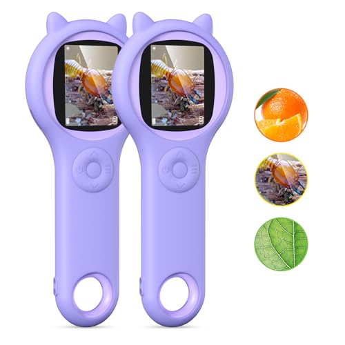 2Pcs Purple Kids Microscope-200X Fixed Focus Miniscope Portable Handheld Pocket Microscope -Science Toy for Toddlers, Christmas Birthday Gifts for Age 5 6 7 8 9 10 11 12 Girls Boys - color: Purple, size: 2 Pcs
