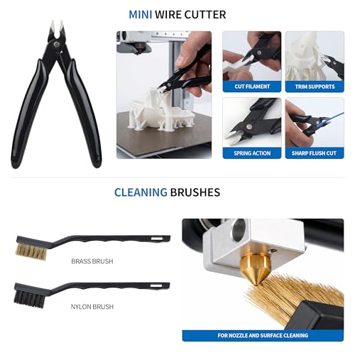 61-Piece 3D Printer Tool Kit with Hard Case, Deburring Tool, Craft Knife, Hand Drill, Needle Files, Scrapers, Nozzle Cleaning Needles & PTFE Tube Cutter for FDM/SLA Printers