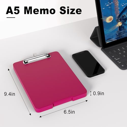 Hongri A5 Clipboard with Storage, Metal Retractable Pen Holder, Red - color: Red