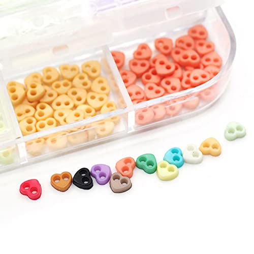 300pcs Tiny Plastic Heart-Shaped Buttons 4mm(5/32") 2 Hole Mini Resin Round Button for Dolls Clothing Sewing Accessories DIY Hand Sewing AIDS Doll Clothes (12 Colors Mixed)