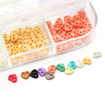 300pcs Tiny Plastic Heart-Shaped Buttons 4mm(5/32") 2 Hole Mini Resin Round Button for Dolls Clothing Sewing Accessories DIY Hand Sewing AIDS Doll Clothes (12 Colors Mixed)
