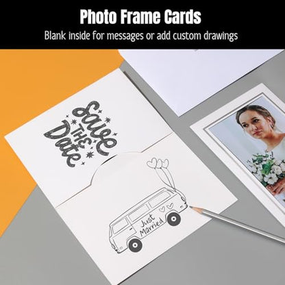 50 Sets Photo Frame Cards with Envelopes 4x6 Paper Picture Frames Bulk - color: White with Silver Lining, size: 4X6