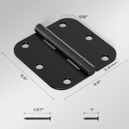 6 Pack Matte Black Door Hinges 3.5 Inch 5/8" Radius Round Ball Bearing - color: Matte Black Ball Bearing, size: 6 Pack