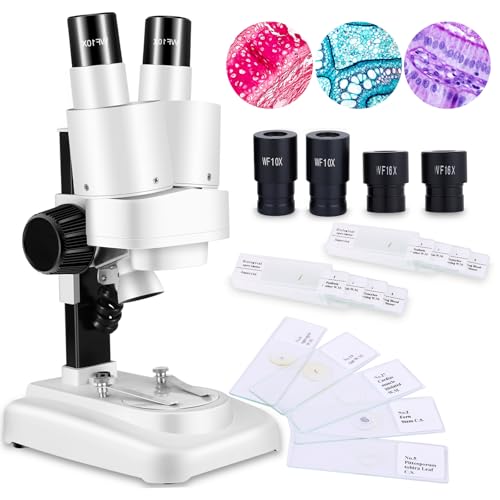 Portable Stereo Microscope - 20x-50x Magnification, Wide Angle Eyepieces, Reversible Black/White Table Plate, for Kids 8-12