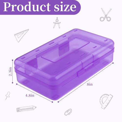 Pencil Box, Clear Pencil Case, Large Capacity Plastic Hard Pencils Case Crayon Box with Snap-Tight Lid Stackable for Kids Adult Student Pens Pencils School Supplies Storage Office Supplies, Purple - color: Purple